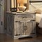 Greige End Table with Barn Door Storage Power Outlets USB Type-C Ports